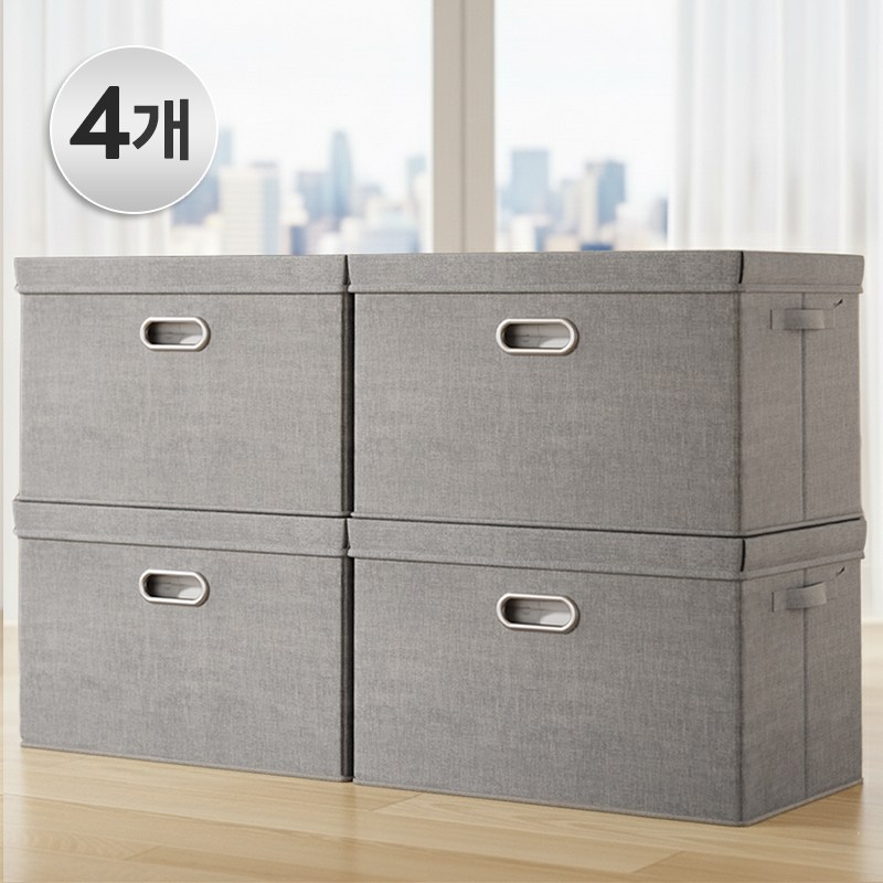 하루살이 고급 린넨 이불 옷 패브릭 수납정리함 접이식 리빙박스, 4개, 스톤 그레이 37,600원