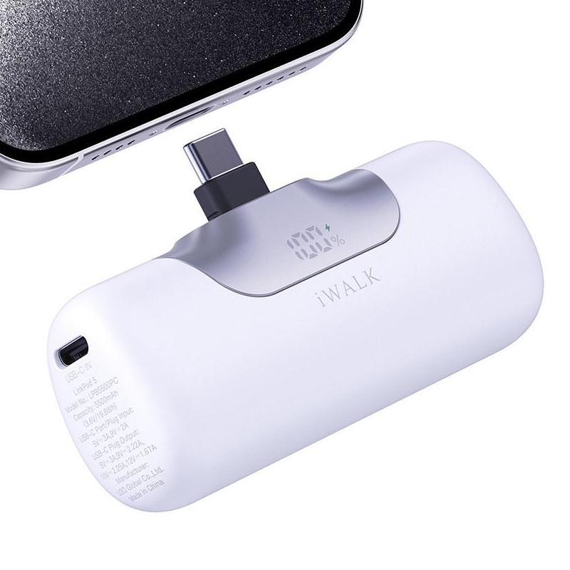 아이워크 iWALK 도킹형 미니 보조배터리 PD 22.5W 초고속충전 5500mAh C타입 일체형 아이폰 갤럭시 휴대용 LED잔량표시, 화이트 49,900원