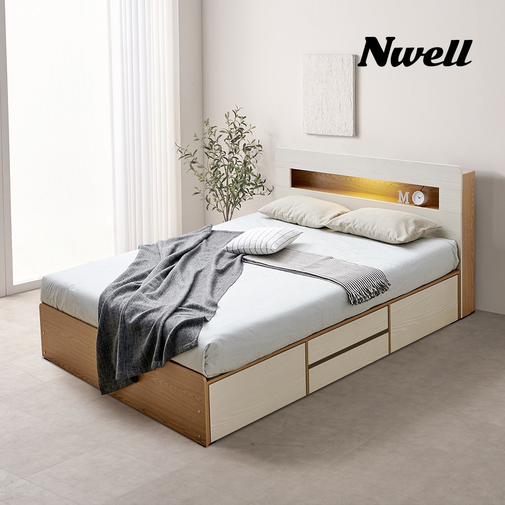 느웰베드 휴즈 2단 수납형 침대 프레임, 화이트 320,000원