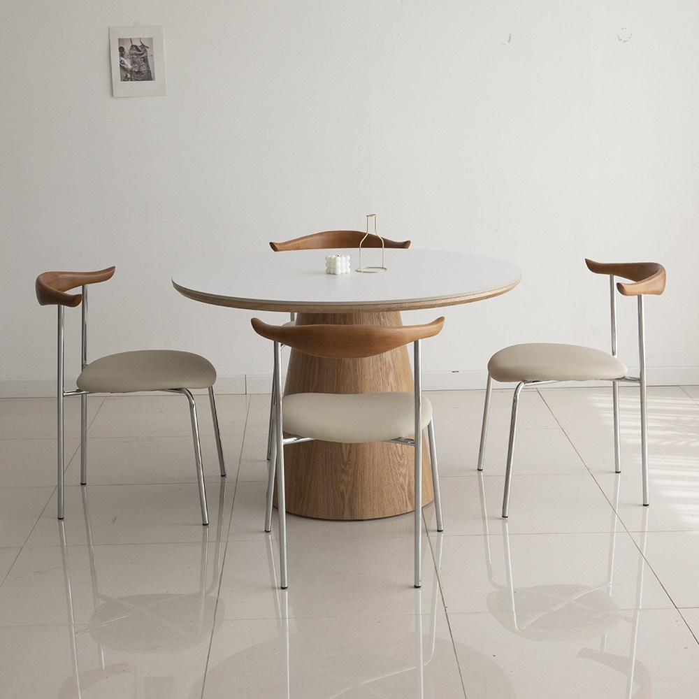 트리몬 TM03 포세린 오크 1000 사이즈 원형 세라믹 카우의자 식탁세트 (의자4개), 현재가 703,000원