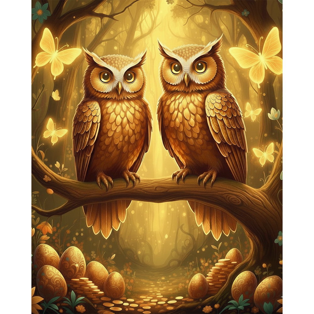 마켓9 돈들어오는 보석십자수 캔버스형 취미 DIY 세트 40 x 50cm, 1개, 황금 부엉이 부부 23,900원