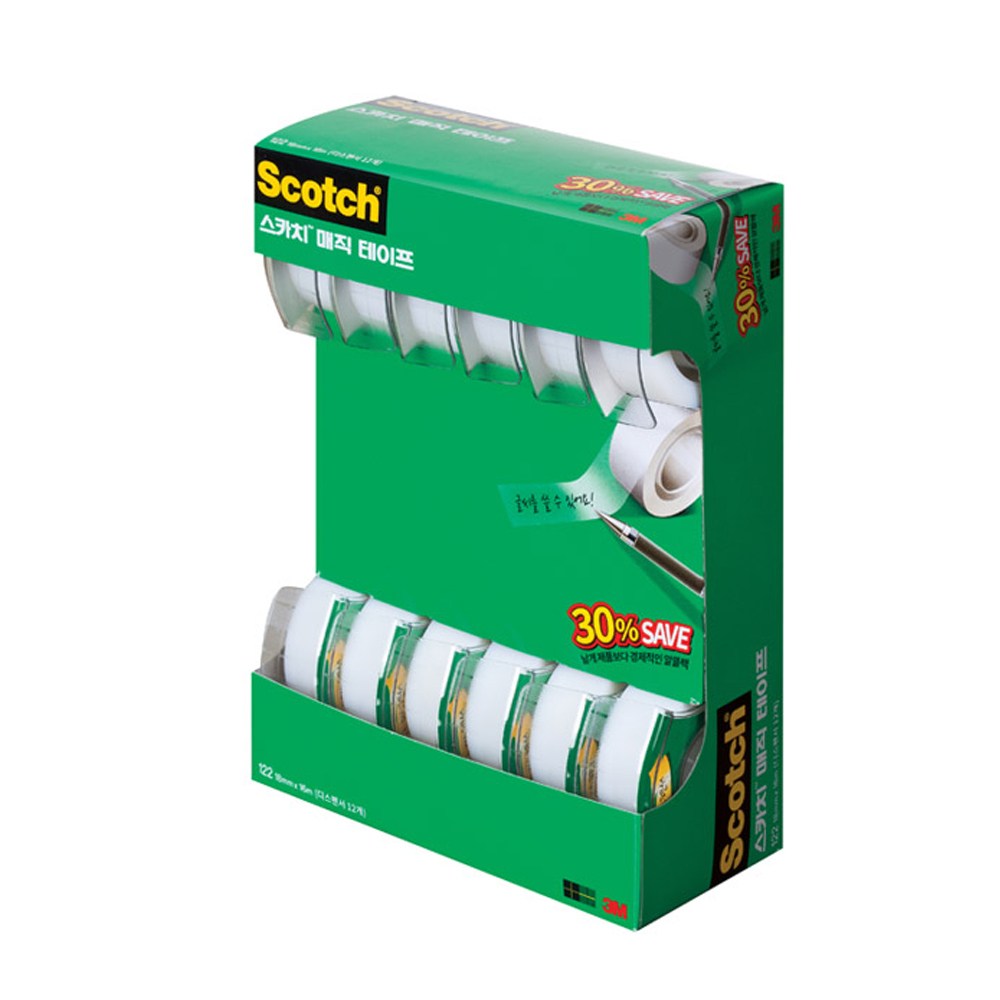 scotch [3M] 스카치 매직테이프 디스펜서 세이빙팩 122A-12 (18mmx16M 12개입), 1세트 18,140원