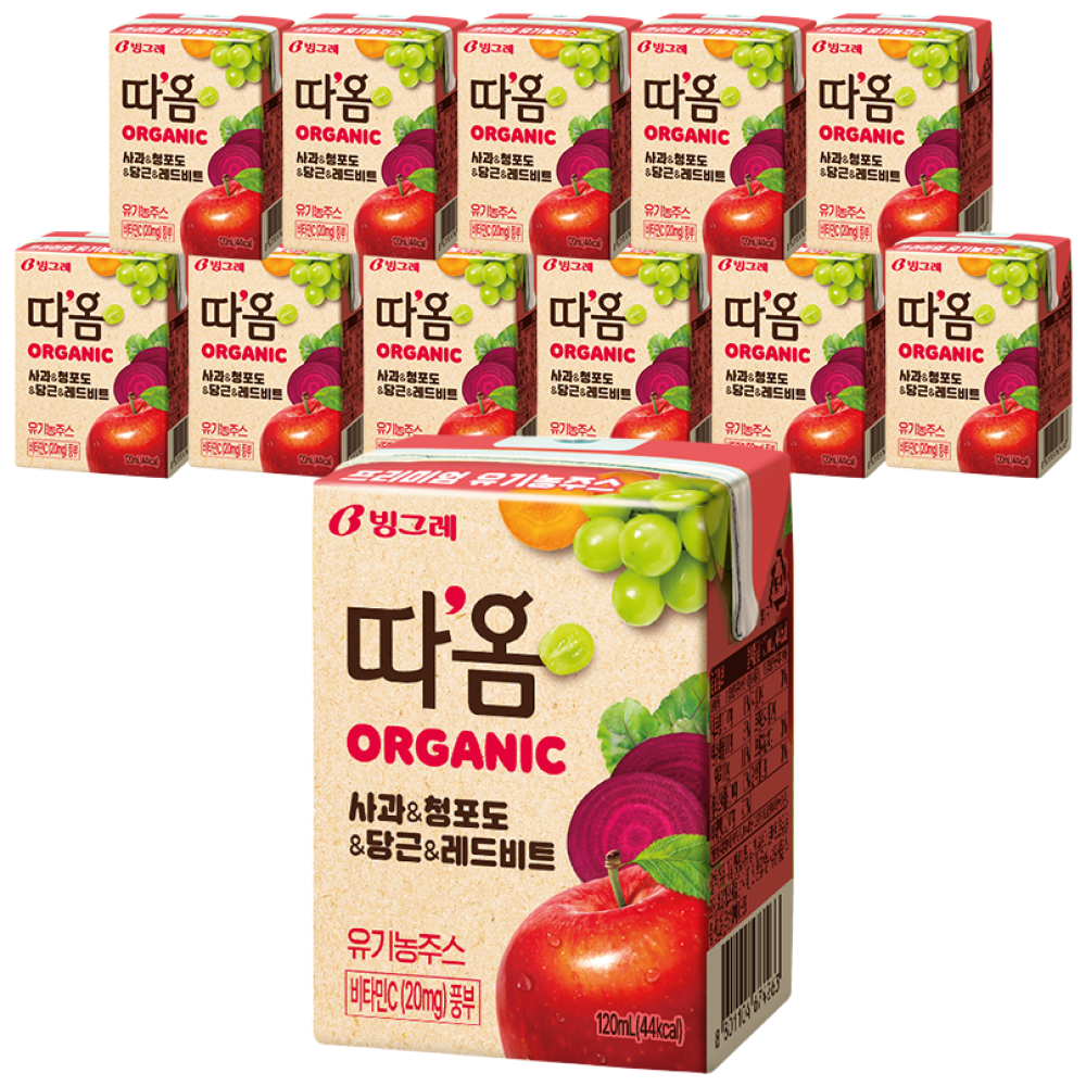 빙그레 따옴 오가닉 미니 팩 주스 12개, 120ml, 12팩 9,410원