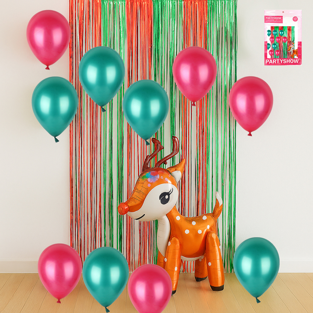 파티쇼 크리스마스 파티커튼 레드그린 2p + 입체루돌프 은박풍선 + 크리스마스 펄 풍선 10p 세트 8,390원