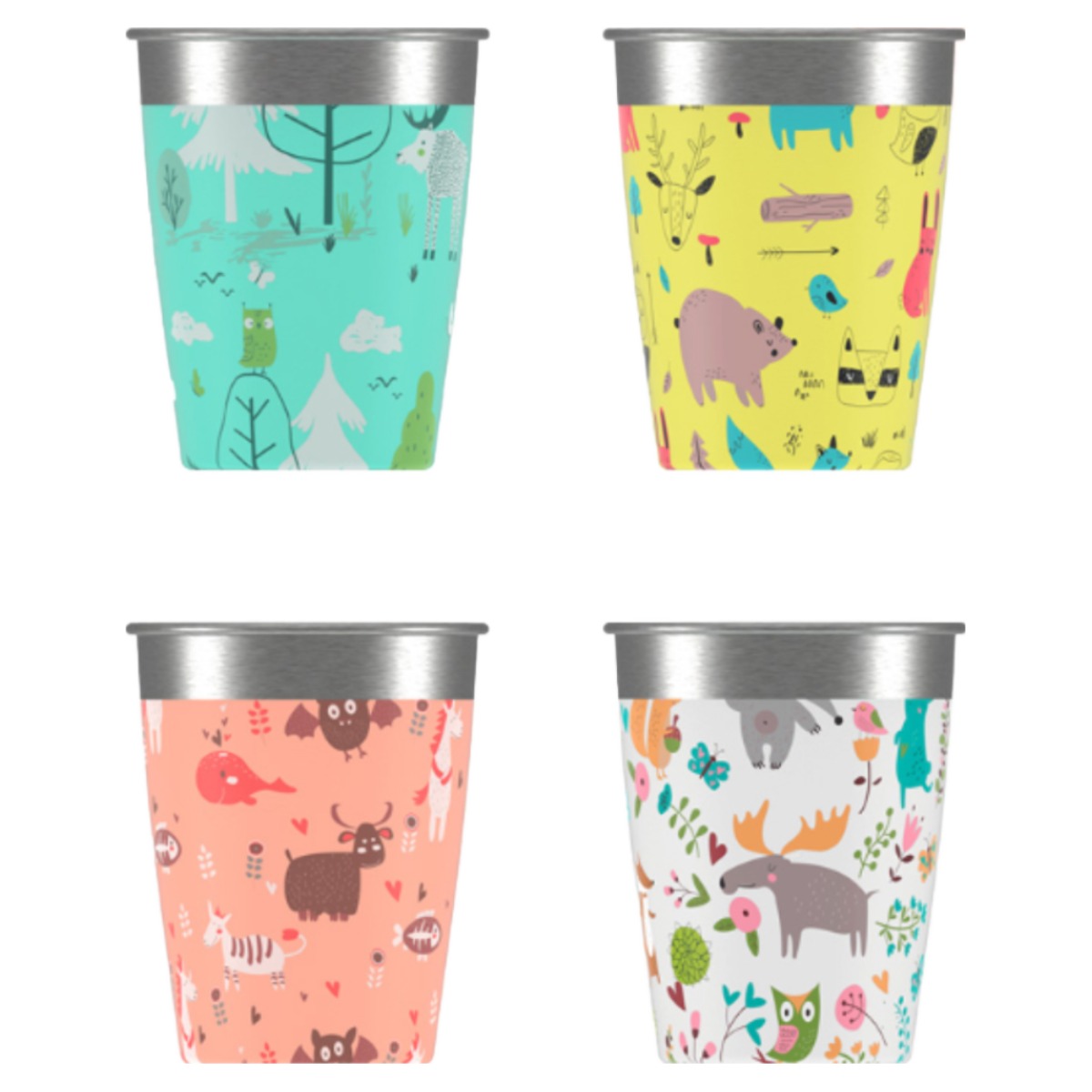 SIGG 지그 스텐레스 키즈 컵 4개 세트 - 350ml, 다양한 동물 캐릭터, 1세트 27,000원