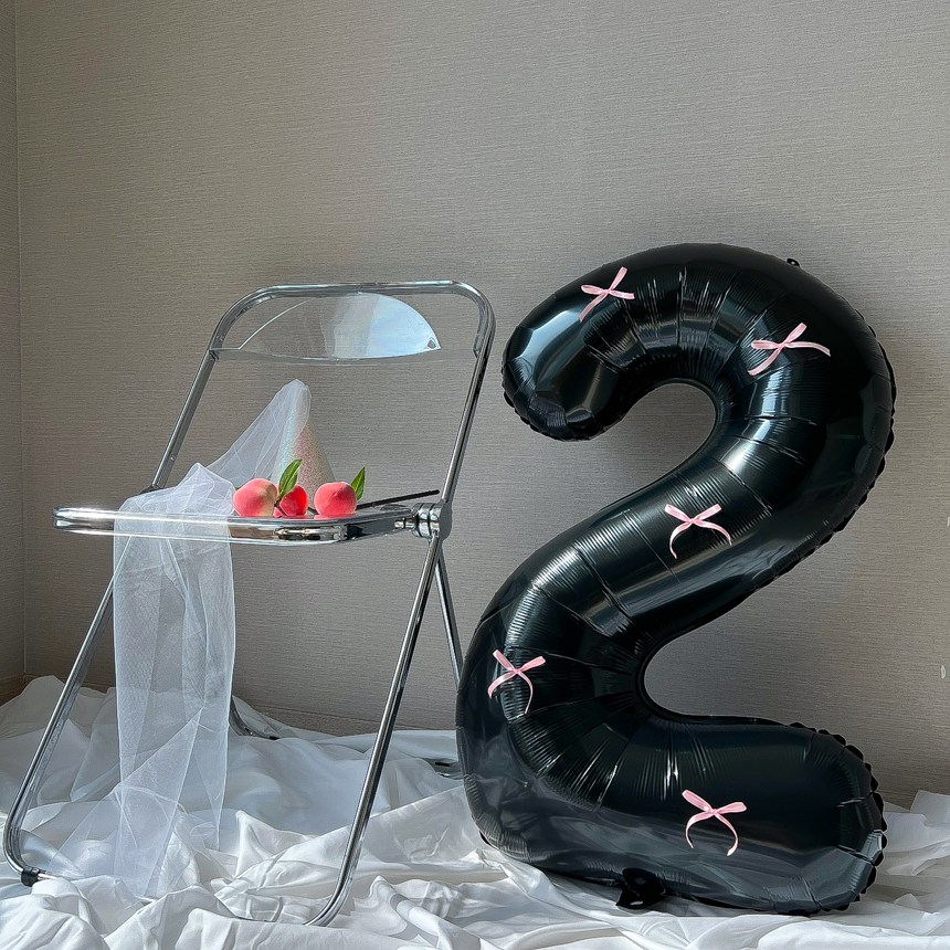 숫자풍선 생일풍선 대형 리본 생일파티용품 이벤트, 블랙(+핑크리본) 6,800원