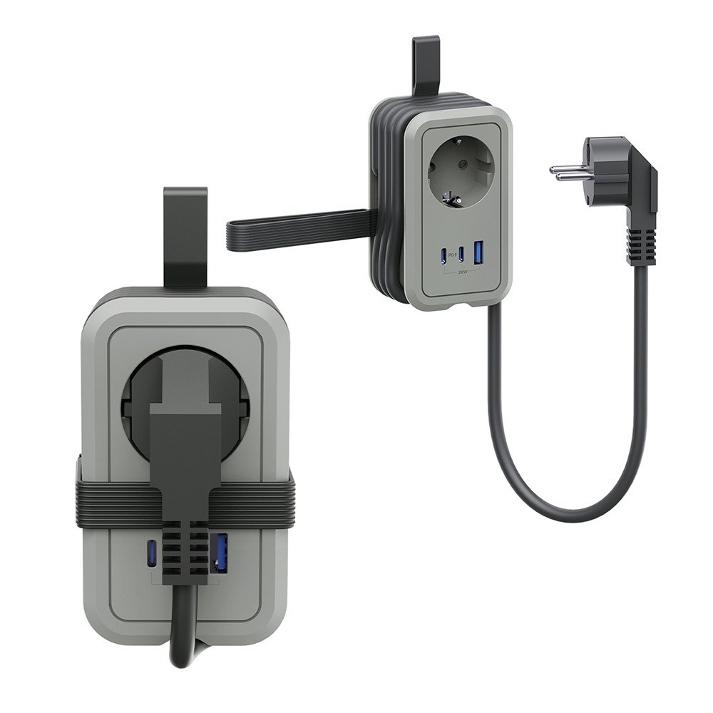 [에코너] MT11 전선1.5M정리형 휴대용 멀티탭 4000W 고용량 (1구C타입포트USB포트), 스톤그레이 34,800원