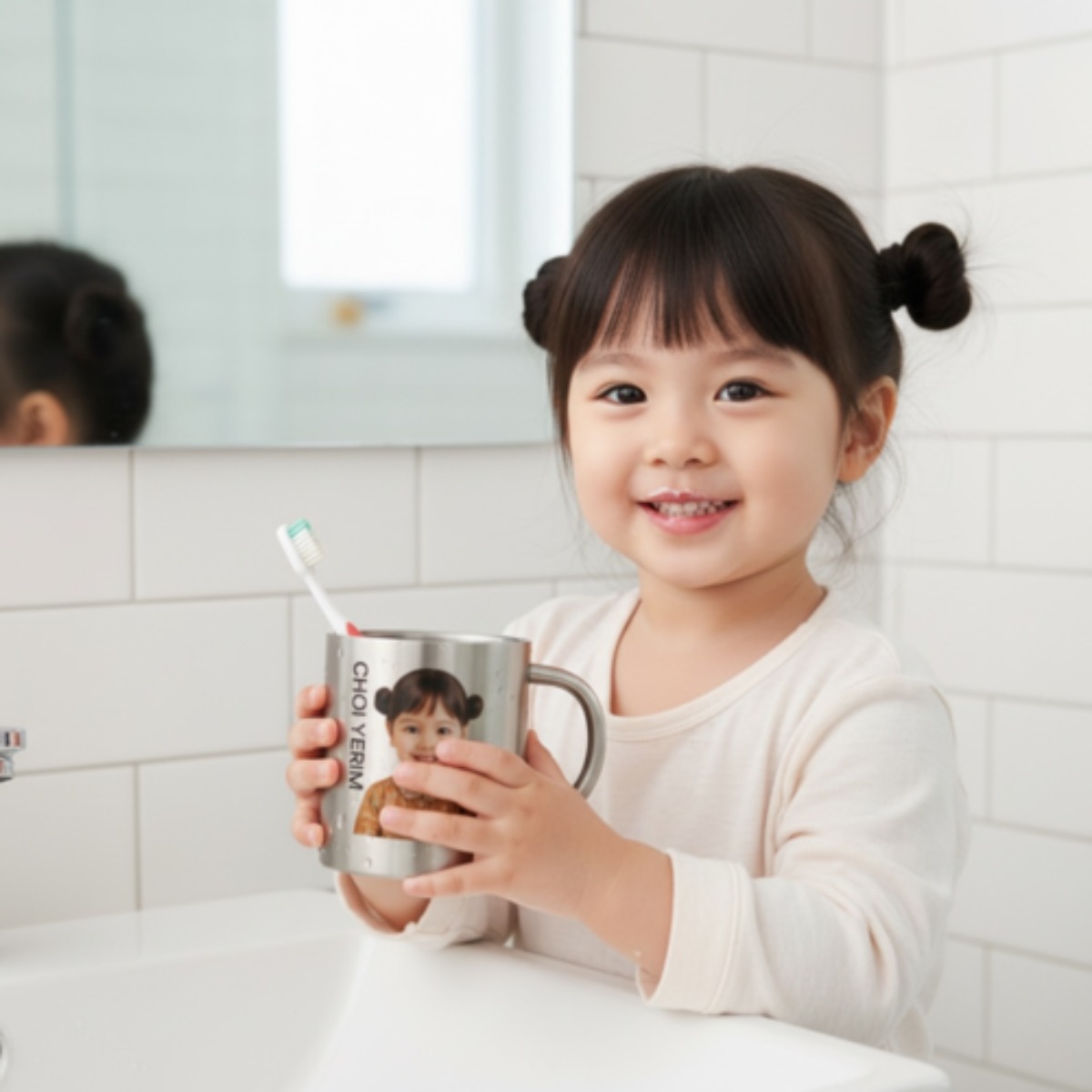 스텐 양치컵 실버 맞춤제작 어린이집 유치원 네임 스테인레스 그림 사진 이니셜 답례품 주문제작, 실버 11,000원