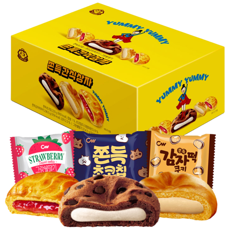 청우 쫀득간식상자 3종 인기모음세트(33입) / 쫀득초코칩쿠키+쫀득감자떡쿠키+그랑쉘딸기 13,280원