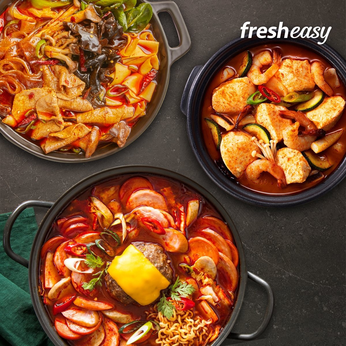 프레시지 자이언트부대찌개 2인분+짬뽕순두부 찌개 2인분+마라탕 2인분 냉장 53,500원