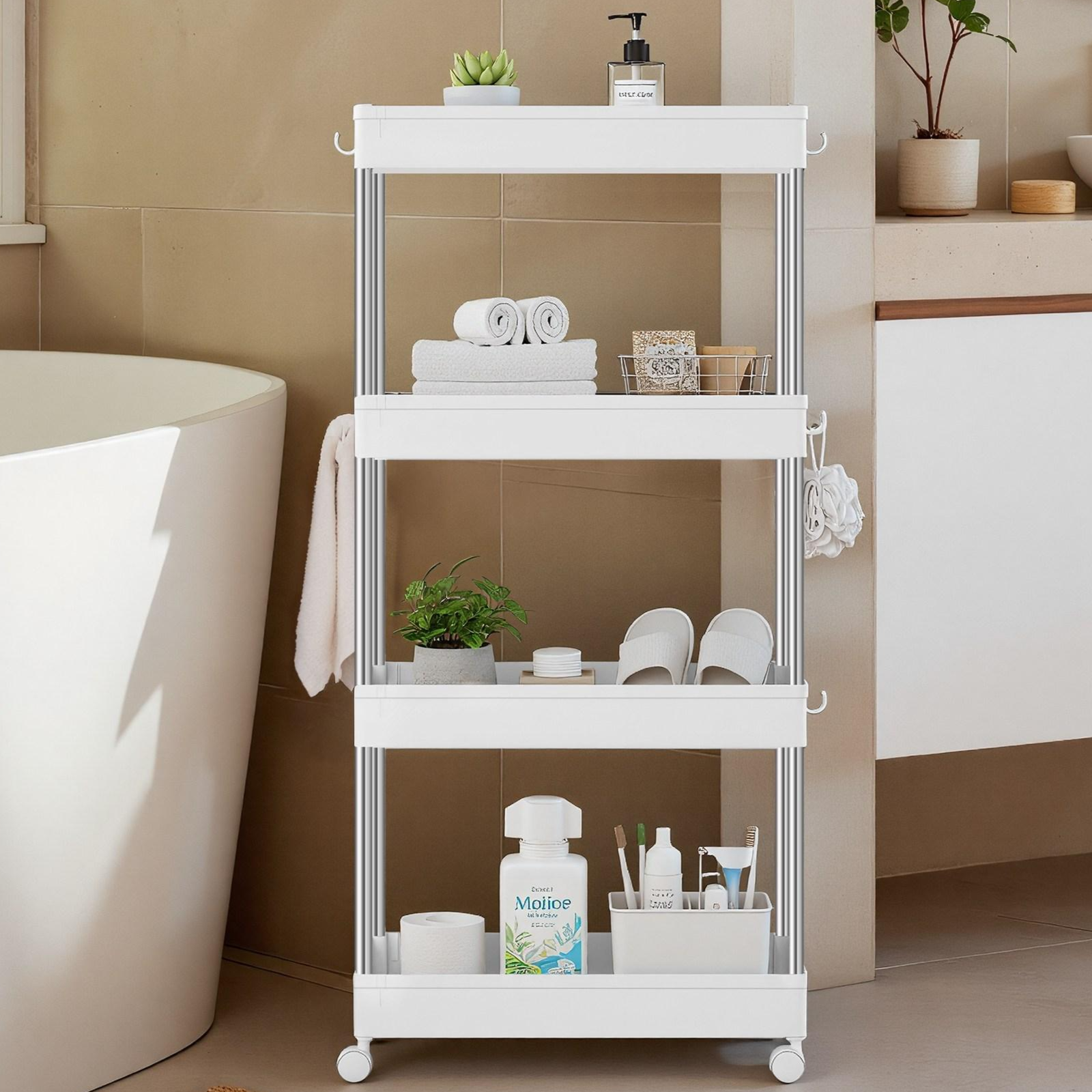 SONGMICS 다용도 이동식 360도 회전 바퀴 플라스틱 틈새 트롤리 욕실, 주방, 사무실, 세탁실용 10,270원