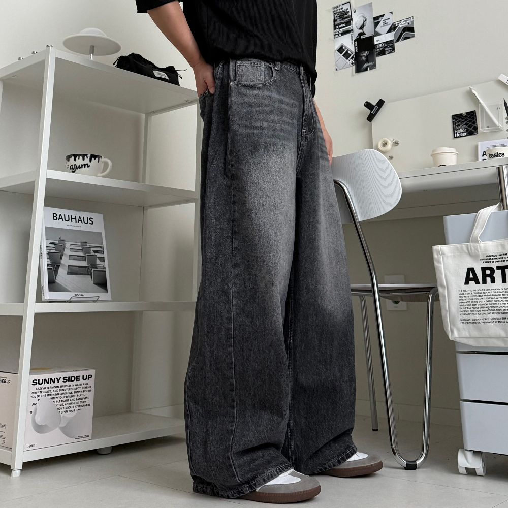 르위 빈티지 워싱 와이드 데님 팬츠 S-XL 33,000원