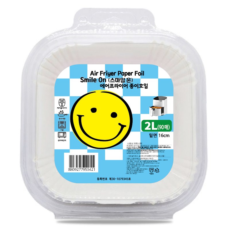 (BL)스마일온(Smile On) 에어프라이어 종이호일 사각형 90P, 1개, 16cm 5,890원