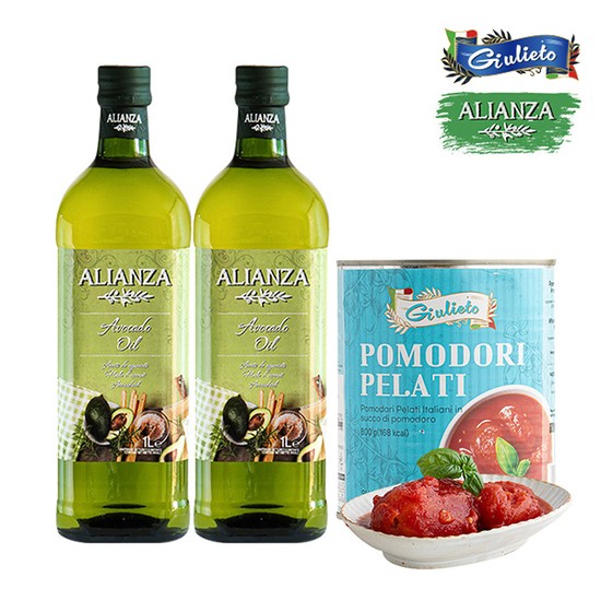 알리안자 아보카도 오일 1L 2병+줄리에토 토마토홀 800g 40,300원