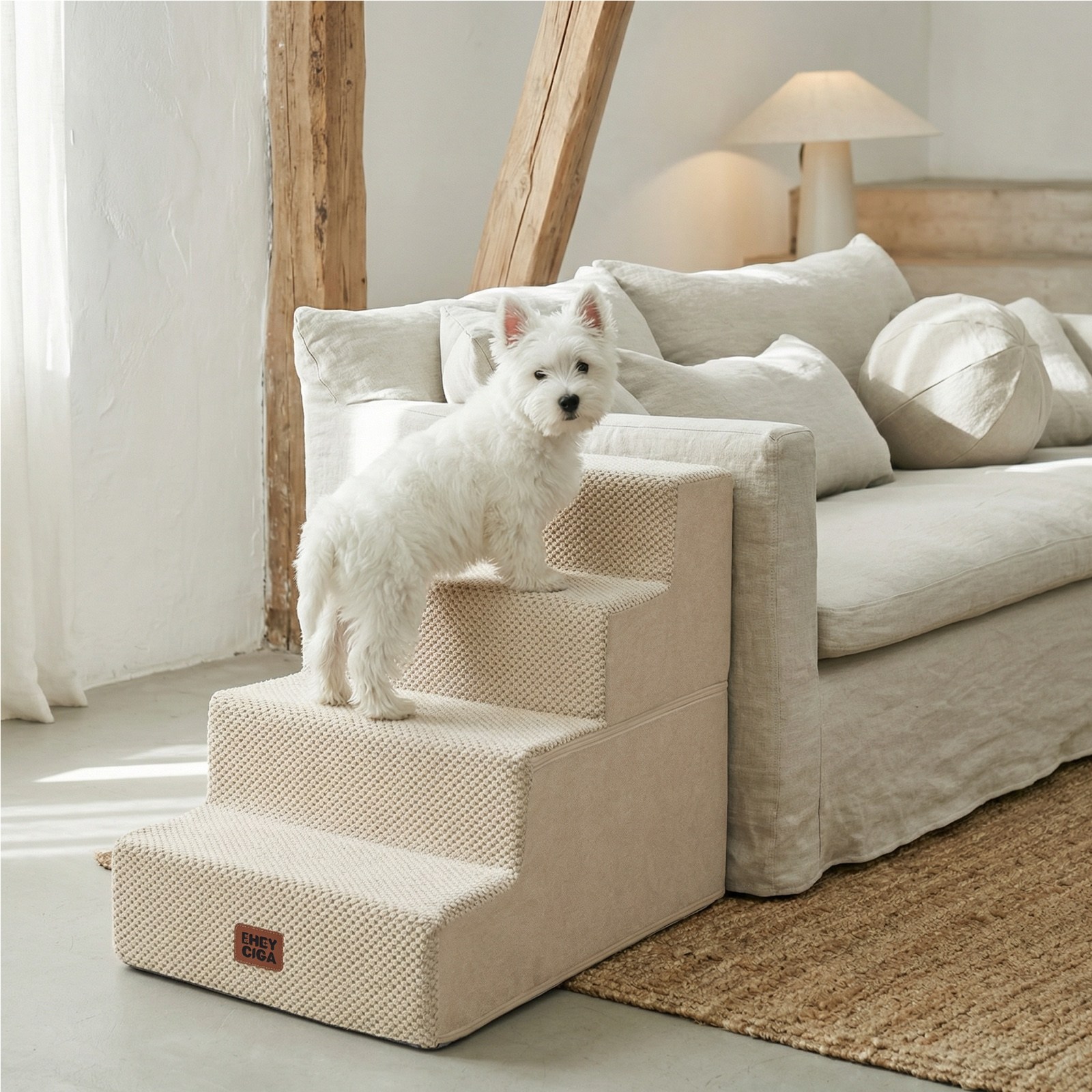 EHEYCIGA 직각형 강아지 계단 논슬립 소형견 중형견용 애견계단, 1개, 베이지색 79,990원