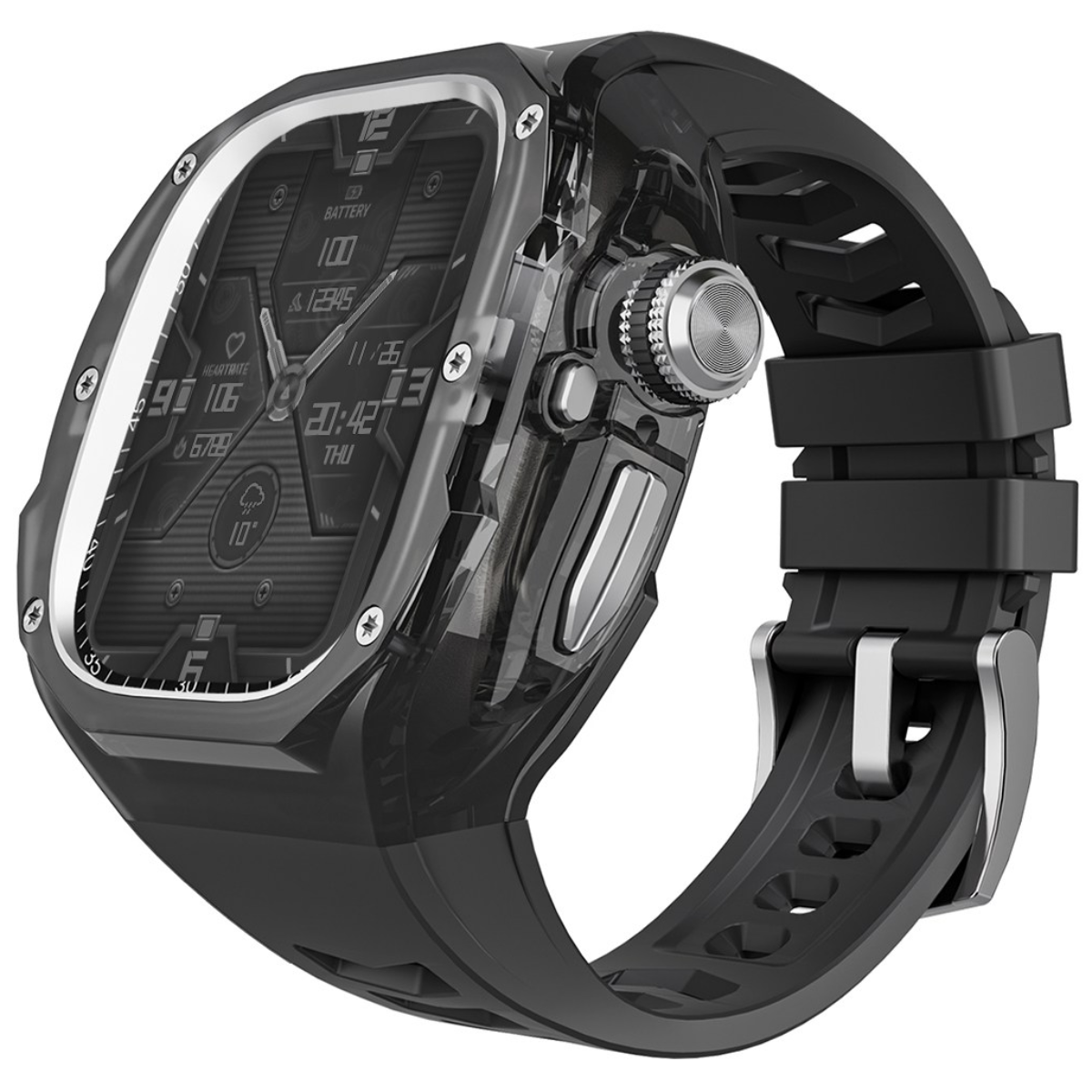 애플워치 울트라1/2/3 호환 일체형 풀커버 보호 케이스 티타늄 메탈 버클 실리콘 밴드 스트랩 세트 49mm, 블랙 블랙 케이스 실버 버클 67,900원