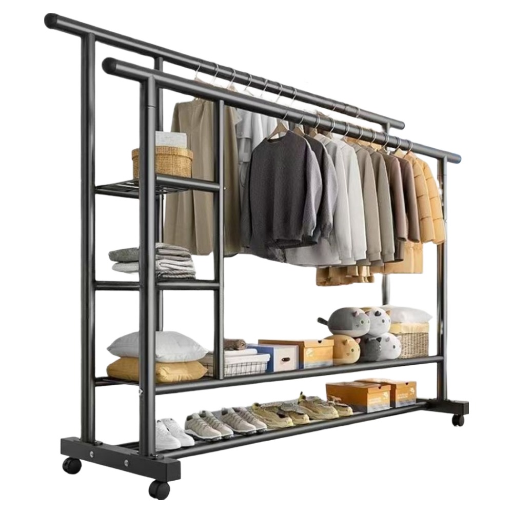 와이홉 튼튼 이동식 특대형 대용량 행거 더블 3단 선반 이중 발판 44,620원