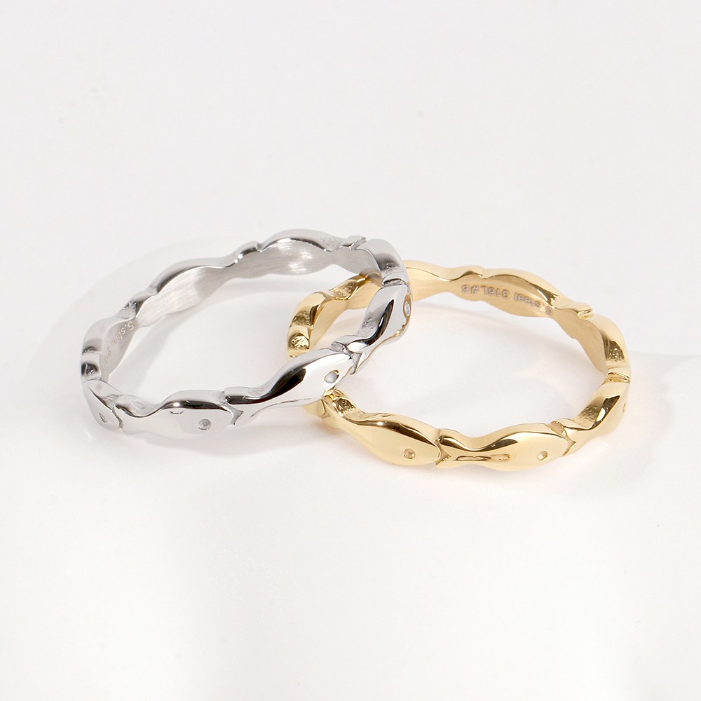 VARAM [1+1] 행운 소원성취 물고기 반지 써지컬 316L 스틸 (실버+골드) 22,800원