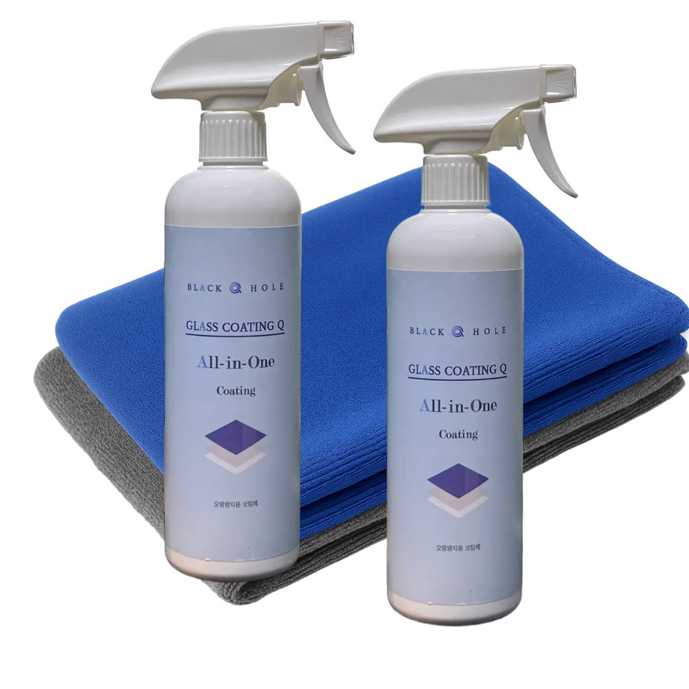블랙홀 글라스 코팅큐 500ml 2개 초극세사 타월 4장 유리막 발수코팅제 물때 세정, 500ml 37,900원