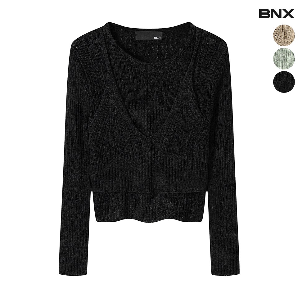BNX 여성 크롭 뷔스티에 골지 풀오버 니트 25,900원