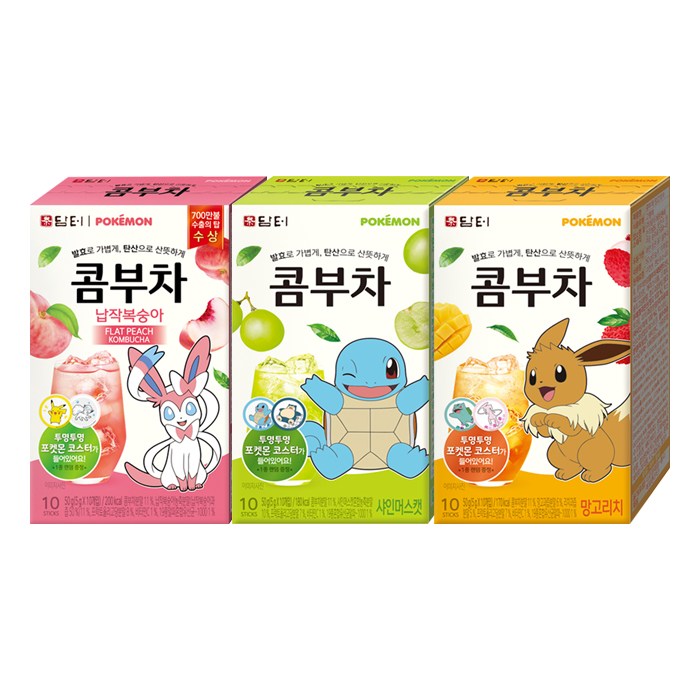 담터 포켓몬 콤부차 30T (납작복숭아/샤인머스캣/망고리치) 15,400원