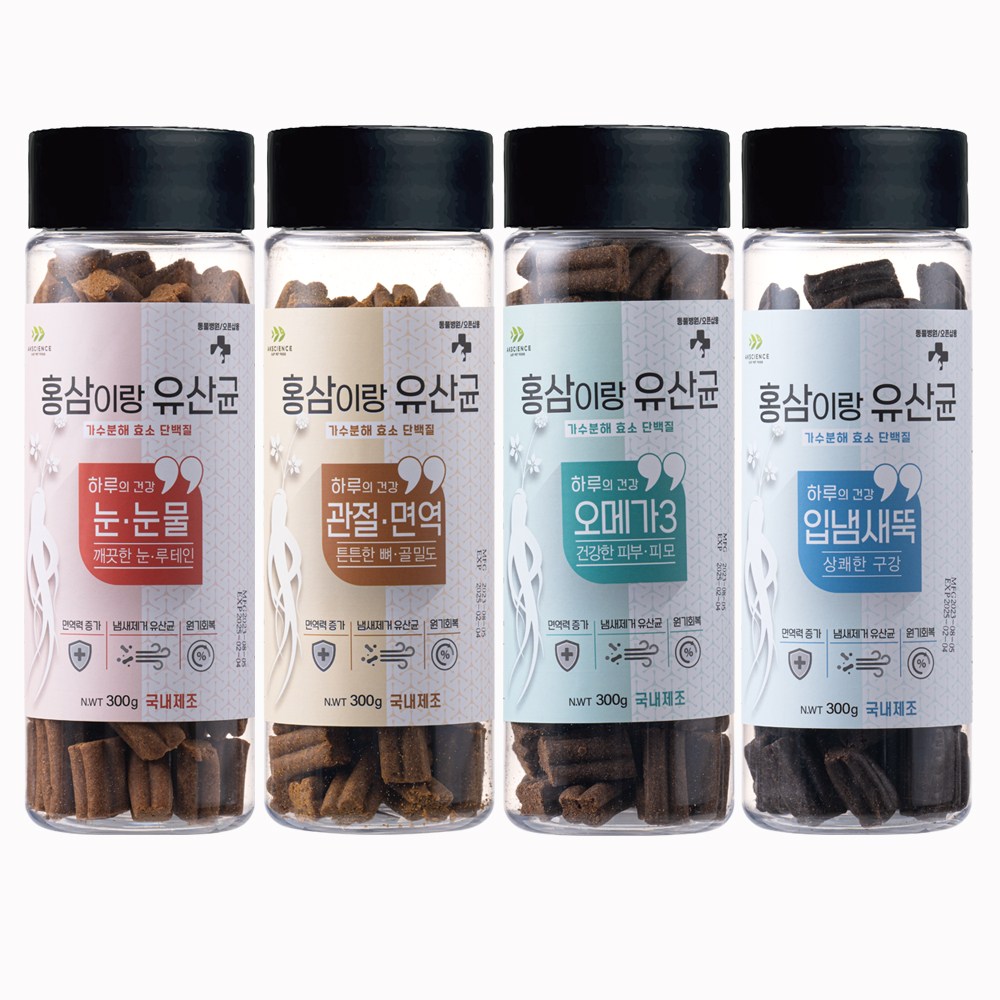 레디펫고 동물병원 저알러지 강아지 가수분해 간식 홍삼이랑유산균 4종 패키지, 1.2kg, 1세트, 4종세트 48,000원