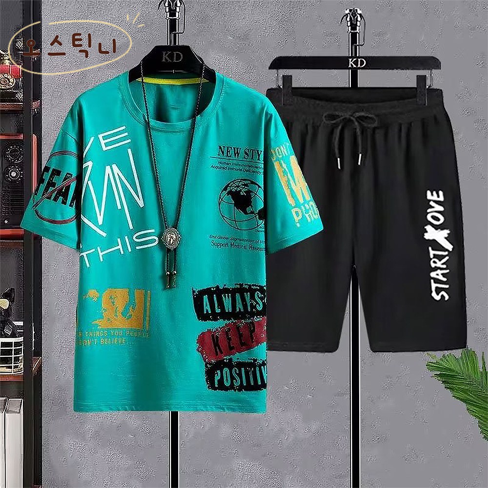 오스틱니 남성 여름 초특가 트레이닝 라운드넥 프린트 반팔 티셔츠 세트 18,800원