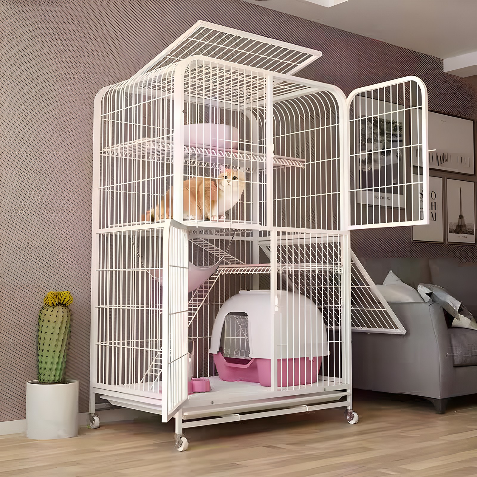 고양이장  철장  철창 케이지  휠 이동식  애완동물 수납장 철장 다층 세로형 이동이 편리하고 조립이 간편한 탈부착 가능한 반려동물 용품 실내 사육용 사다리 132,050원