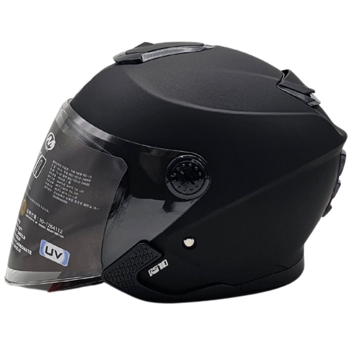더뉴 RS10 신형 오토바이 헬멧 오픈페이스 초경량 썬바이저 내장 고급헬멧 안티포그쉴드, 무광스톤블랙 78,000원