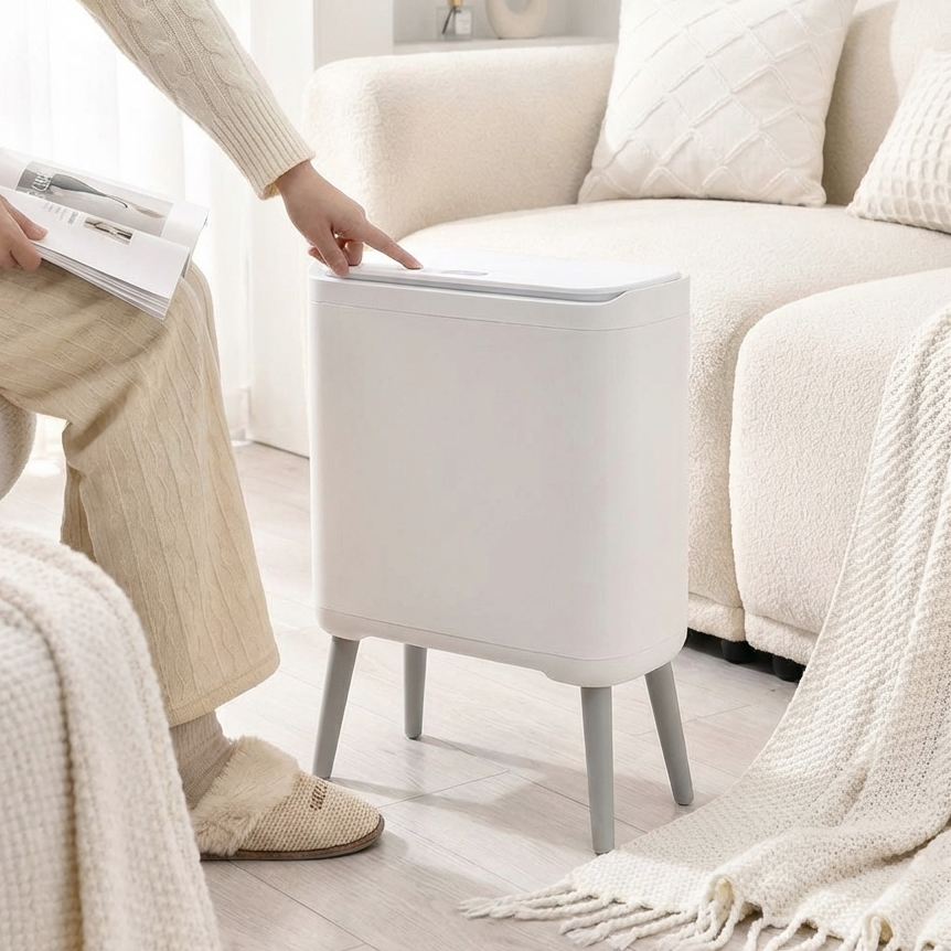 데코트리 스탠드 원터치 휴지통 슬림 인테리어 쓰레기통, 화이트 27,800원