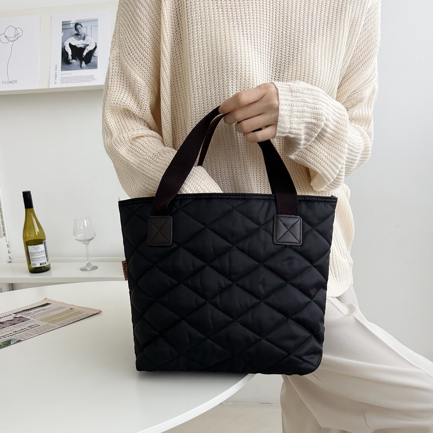 담스 심플 퀄팅 토트백 패딩 가방 5color 19,900원