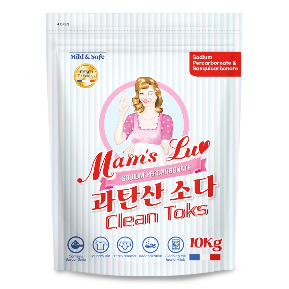 맘스럽 클린톡스 10kg 과탄산소다 초강력 부스터 특대용량 표백제 세탁세제 산소계표백제 얼룩제거 탈취인증 1등급 제품입니다 세스퀴소다 첨가, 1개, 10kg 18,380원