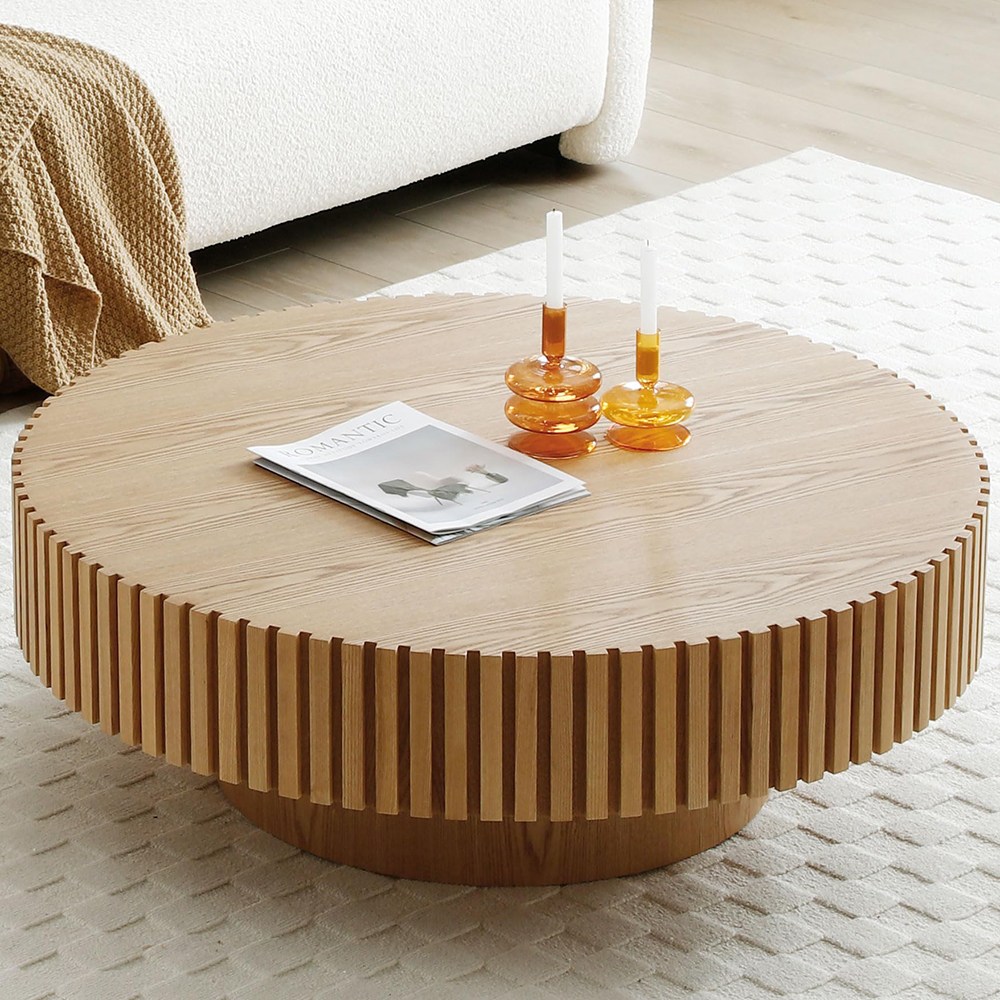 하조이 감성 북유럽 원목 화이트애쉬 원형 거실 테이블 모던하고 깔끔한 디자인 커피 테이블, 80x80x35cm 270,000원