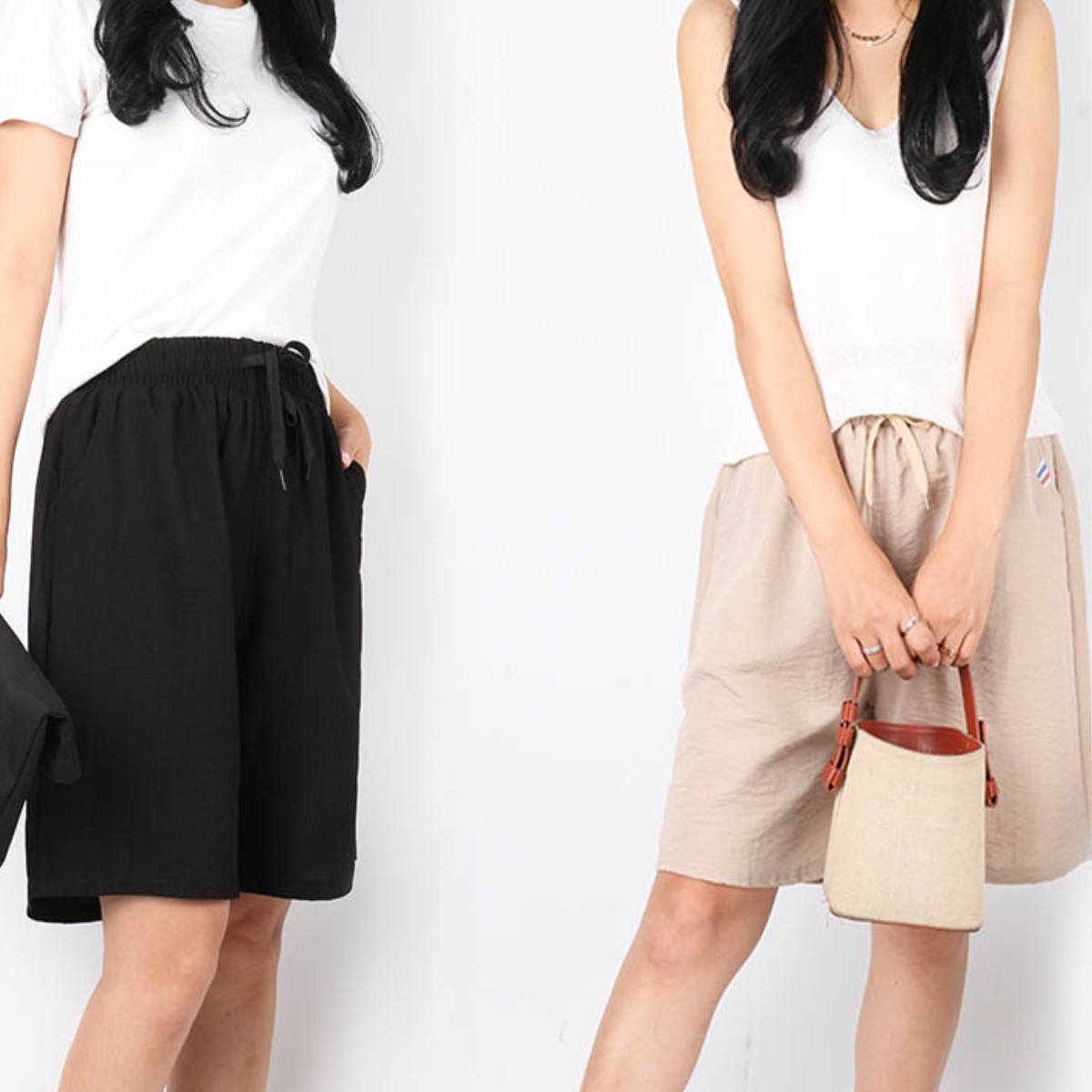 [1+1]여름_B여성쿨인견5부반바지 여자 쿨링 허리밴딩 와이드 스판 통기성 데일리 경량 빅사이즈 단체 19,800원