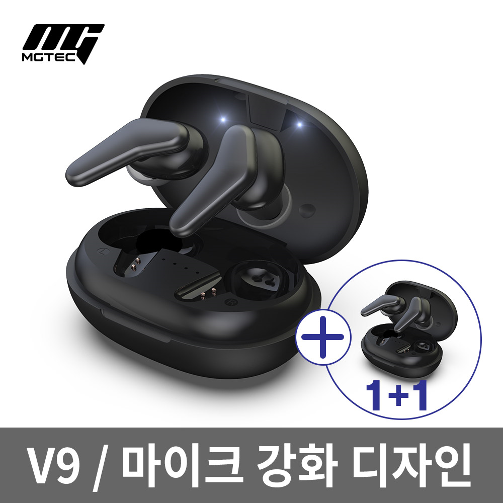 (1+1)MGTEC V9/블루투스이어폰/BT5.0/초경량/V자 마이크 강화 디자인/저전력칩셋/DAC탑재/IPX8완전방수, 블랙, 엠지텍 V9 69,000원