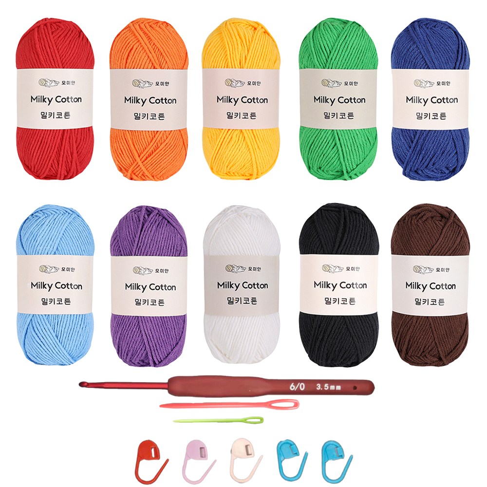 모미얀 코튼돌 밀키코튼실 뜨개실 10볼세트 50gx10볼, 1개, 무지개 세트 24,500원