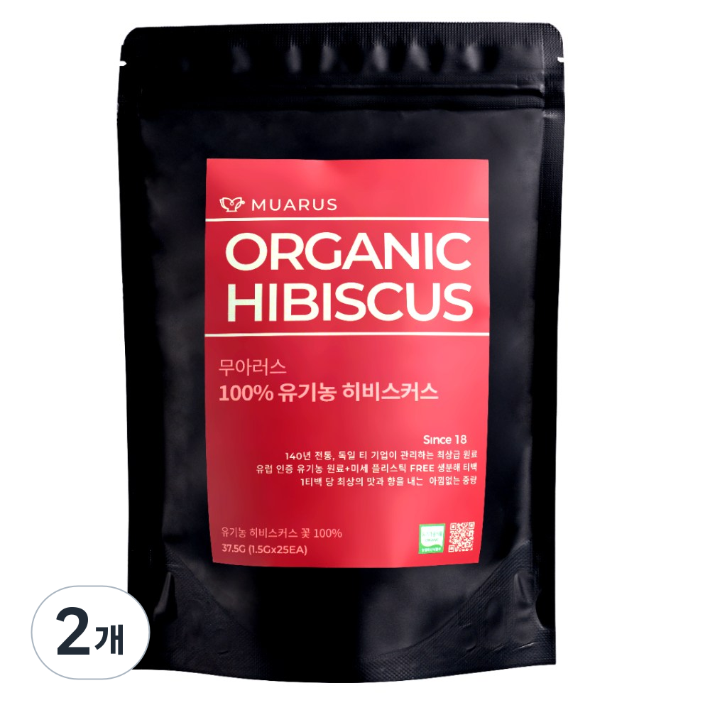 [25년 햇차] 독일 티 전문 기업이 생산관리한 무아러스 유기농 히비스커스 미세플라스틱 프리 티백, 2개, 25개입, 1.5g 24,900원