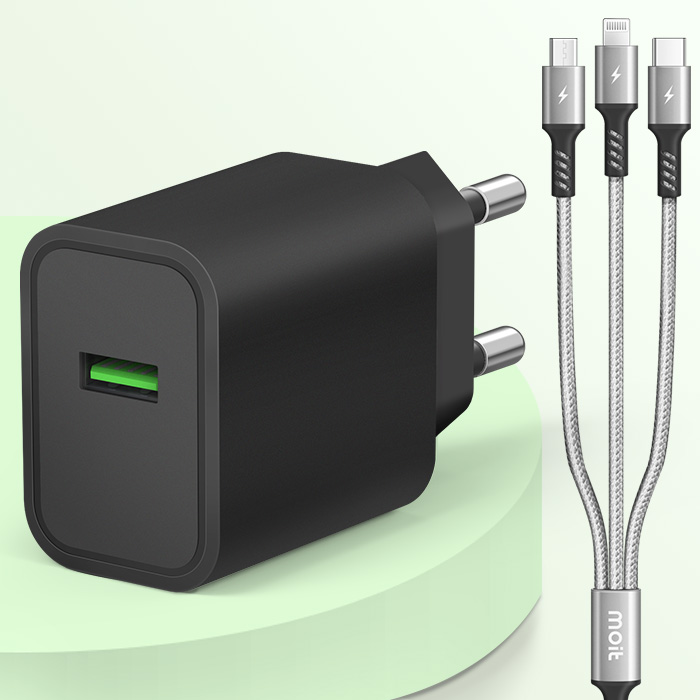 모잇 18w 급속 고속충전기 + 3in1 멀티 케이블 1.2m 세트 7,990원