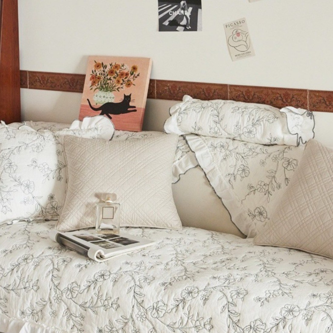 디한스 사계절 품격있는 꽃무늬 자수 예쁜 분위기 쇼파커버 미끄럼방지 패드 40,900원