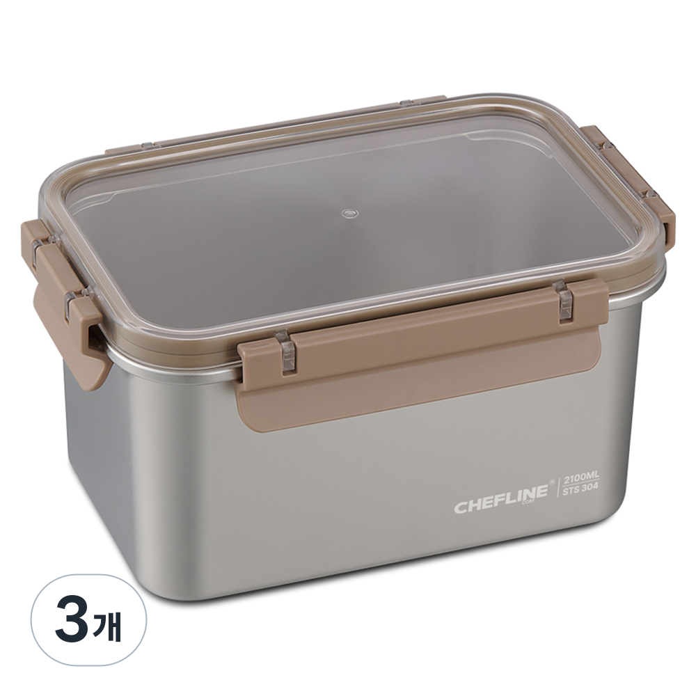 셰프라인 스텐 SUS304 전자레인지사용가능한 스텐블록 밀폐용기 3호 CLIH-S2100, 3개, 2.1L 44,700원