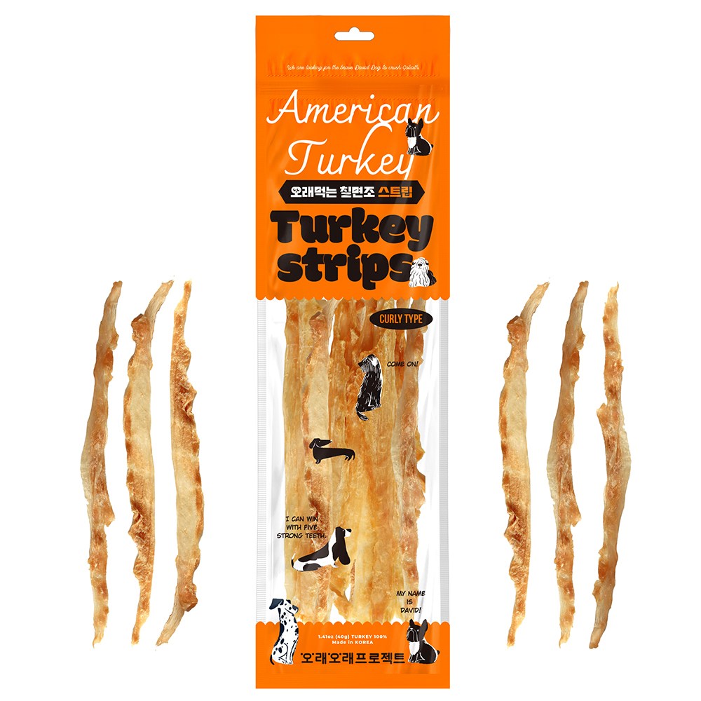 강아지 이갈이 개껌 오래먹는 터키츄 오래오래프로젝트 칠면조 힘줄 스트립 L 사이즈, 1개, 40g, 칠면조 12,900원