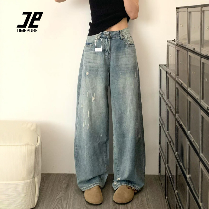 TIMEPURE 여성 빈티지 스트레이트 데님 팬츠 하이웨이스트 슬림 와이드 32,000원