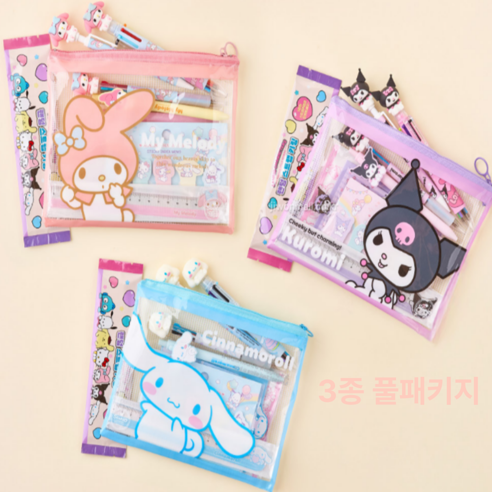 [산리오 정품] 문구세트 3종 풀패키지 (마이멜로디 쿠로미 시나모롤) 선물추천, 1세트, 시나모롤+마이멜로디+쿠로미 29,900원