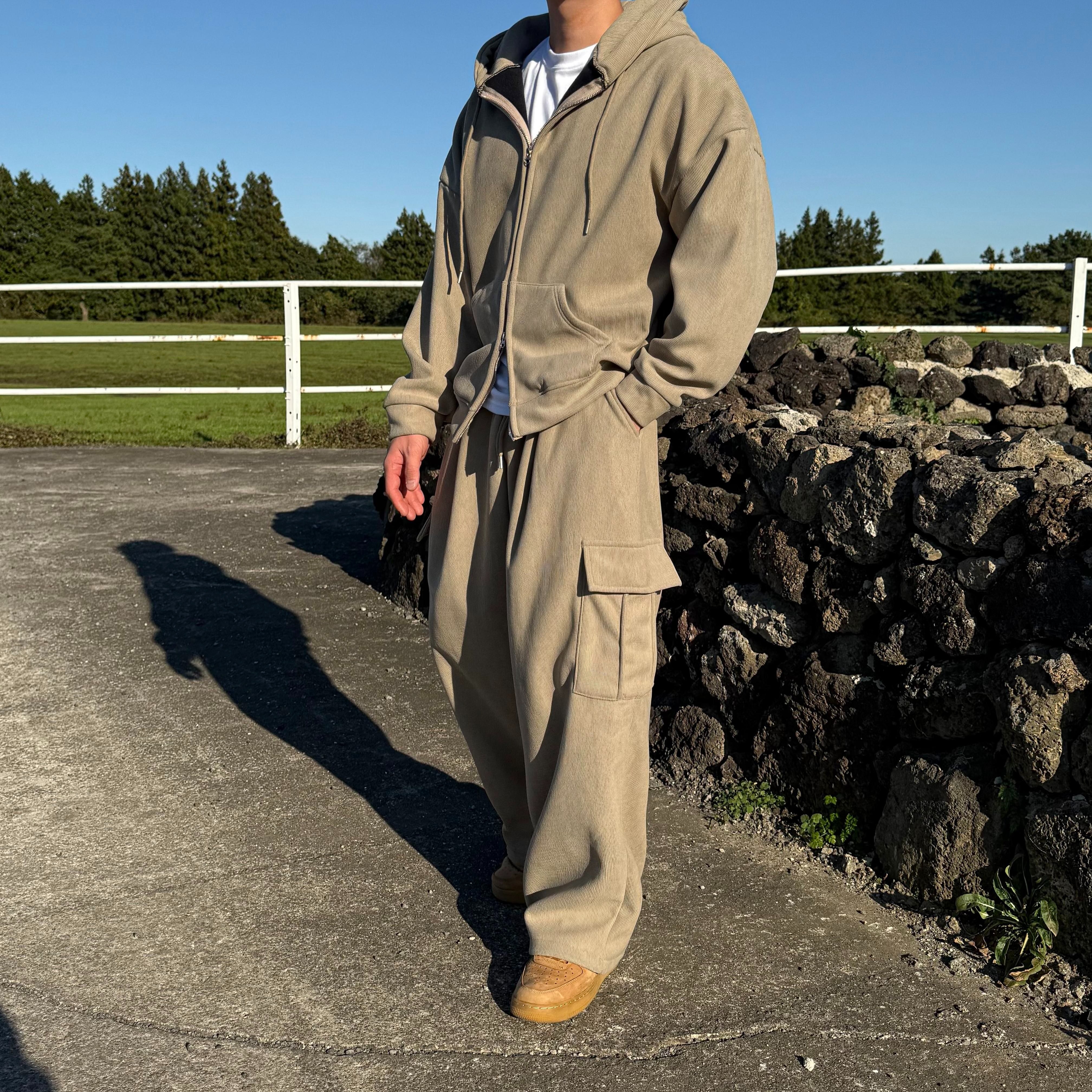 (SET/추가금X) 기모 골덴 후드집업 + 카고 핀턱 카고 팬츠 세트 코듀로이 트레이닝 셋업 59,800원