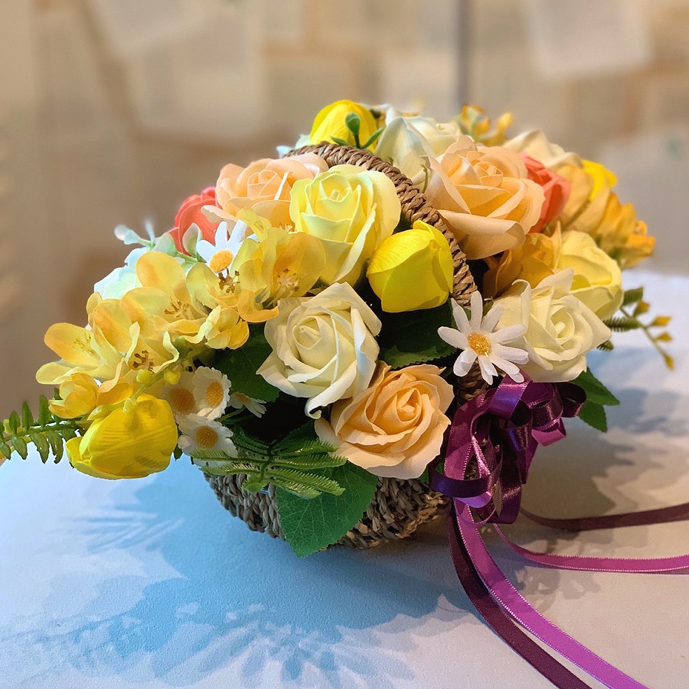 꽃바구니(중) 옐로우 비누꽃다발 토퍼 개업식 승진축하 칠순 돌잔치 인테리어 45,000원