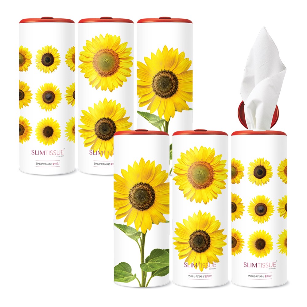 슬림티슈 6P [해바라기3] / 캔티슈 휴대용 차량용 휴지 화장지 원통형 원형 미니 대나무 재물복 집들이 개업선물세트 풍수인테리어 27,200원