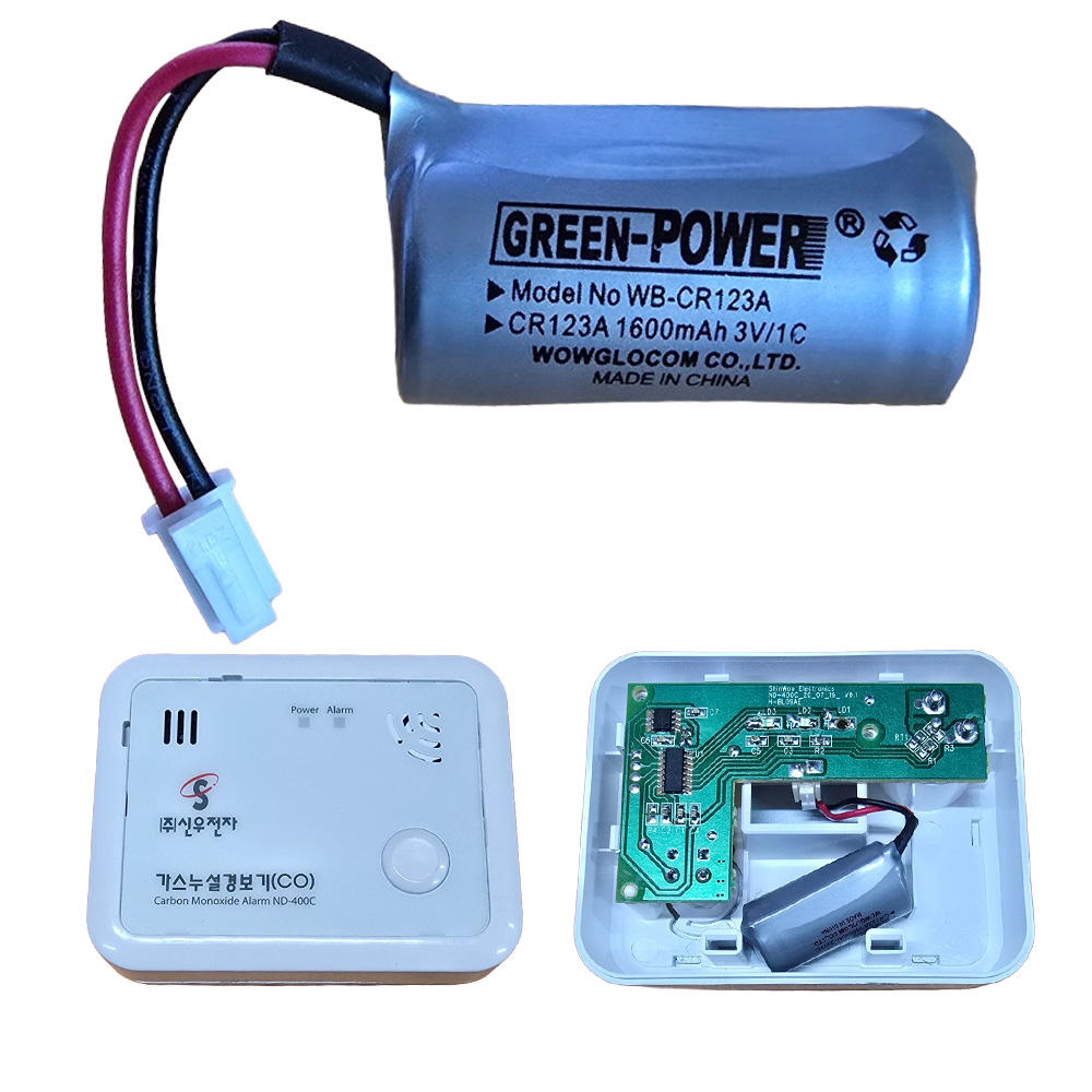 338번 신우전자 ND-400C 가스누설경보기용 배터리 3V1600mAh / 그린파워 순정품 / CO 일산화탄소 감지기 건전지 3,300원