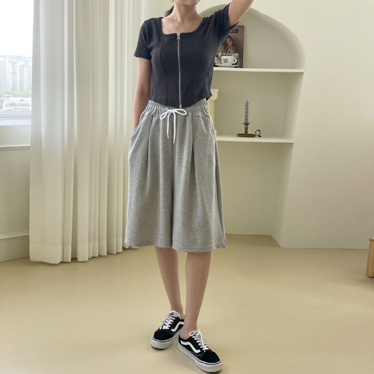 여성 5부 밴딩 반바지 버뮤다 팬츠 여름 와이드 트레이닝 15,900원