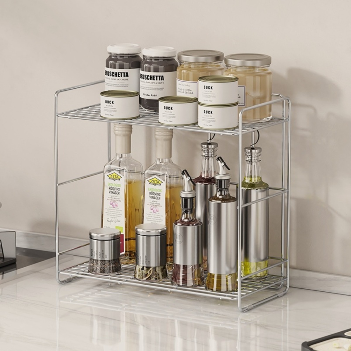 리빙굿스토리 스텐 양념통 정리대 304 스테인리스 2단 싱크대 조미료 양념 선반 수납장 28,500원