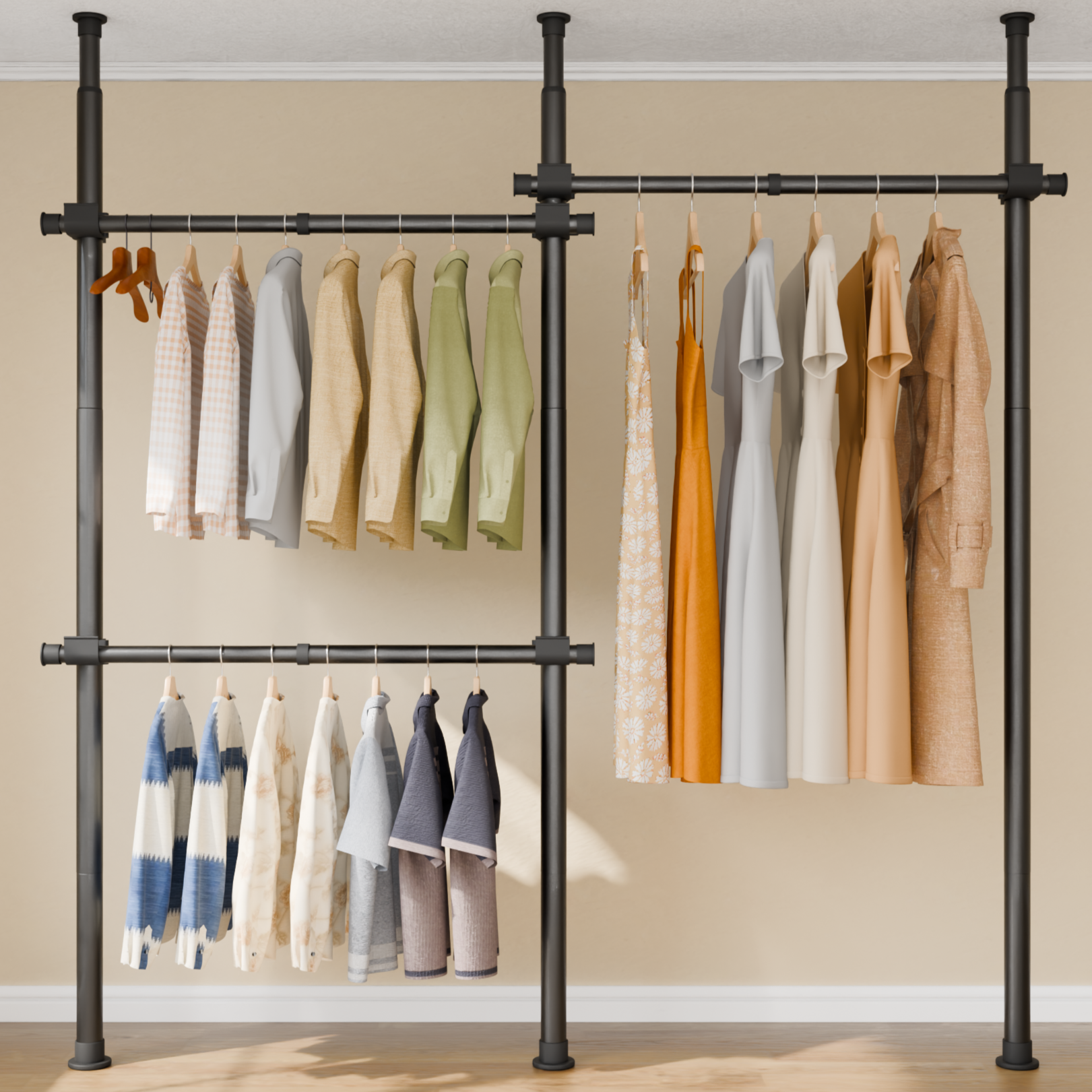 [국내브랜드]라온리빙 철제 조립식 시스템 행거 3단 32/38파이(mm) 43,900원